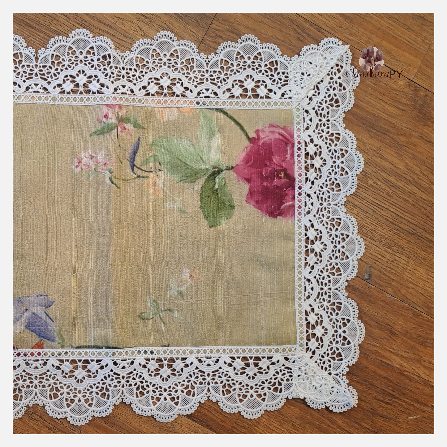 Floral Silk Placemats with Fine Lace Borders