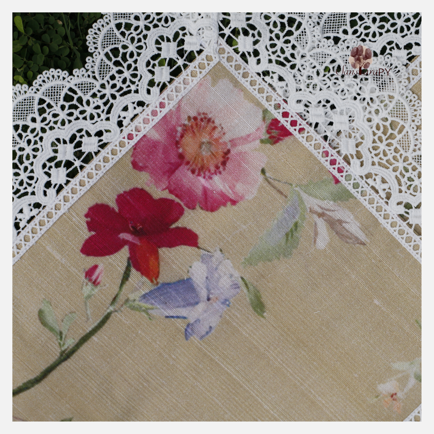 Floral Silk Placemats with Fine Lace Borders