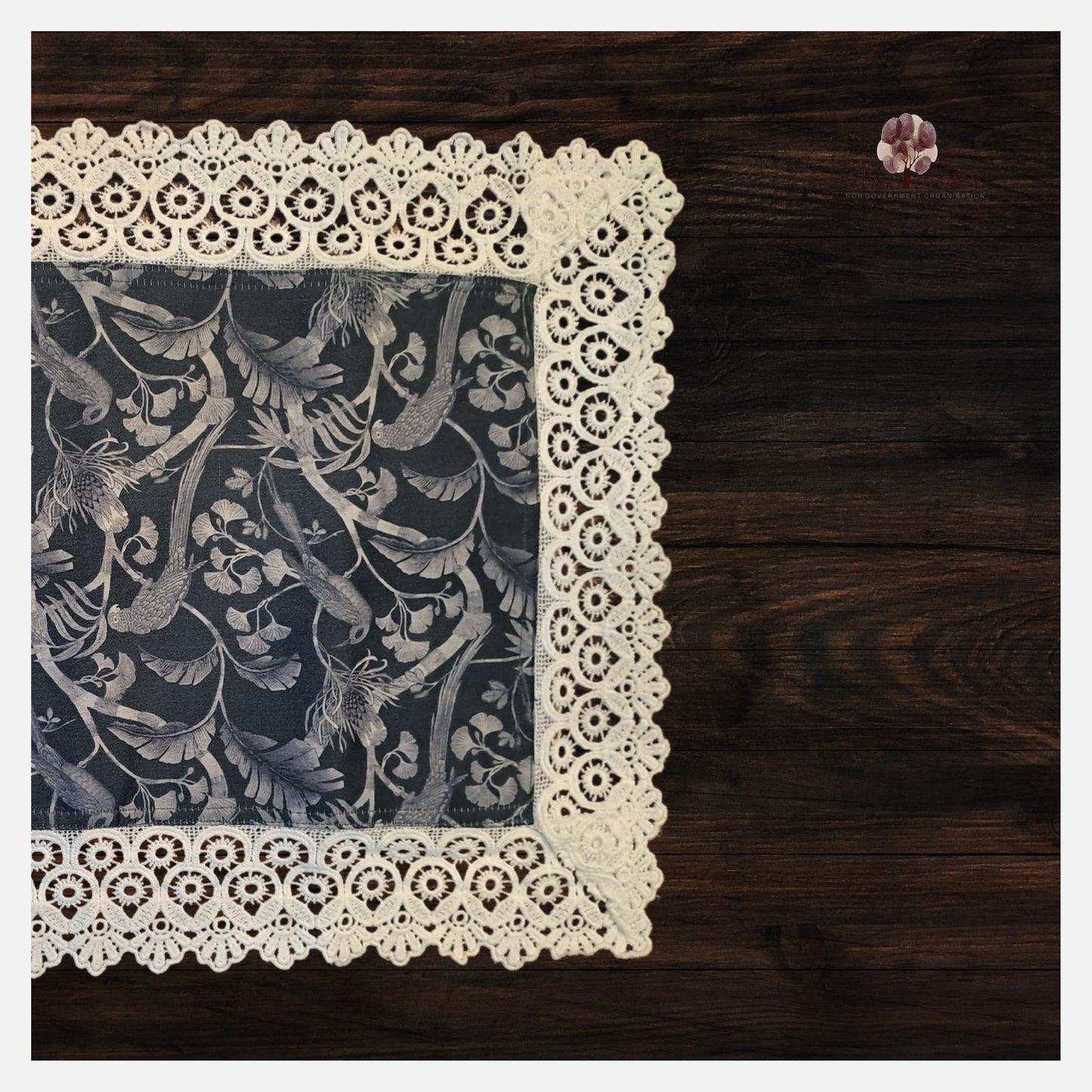 Victorian Print Silk Placemats with very Fine Lace Edgings
