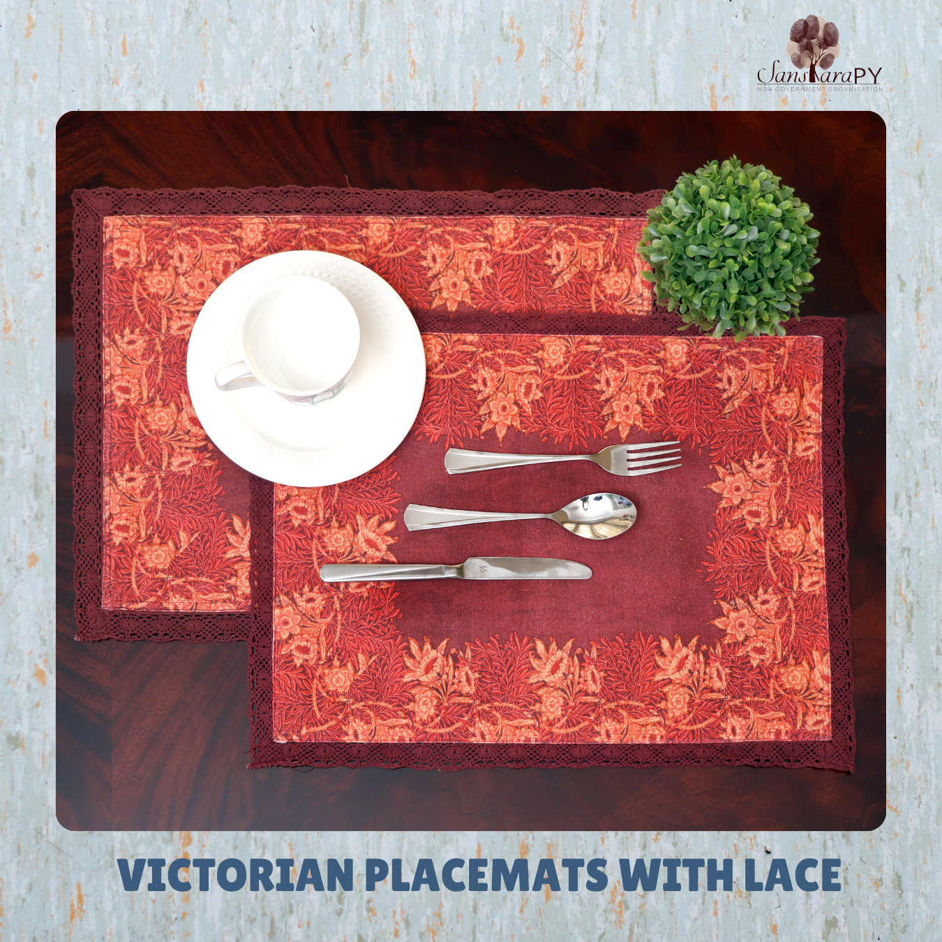 Victorian Placemats with Lace Red Color