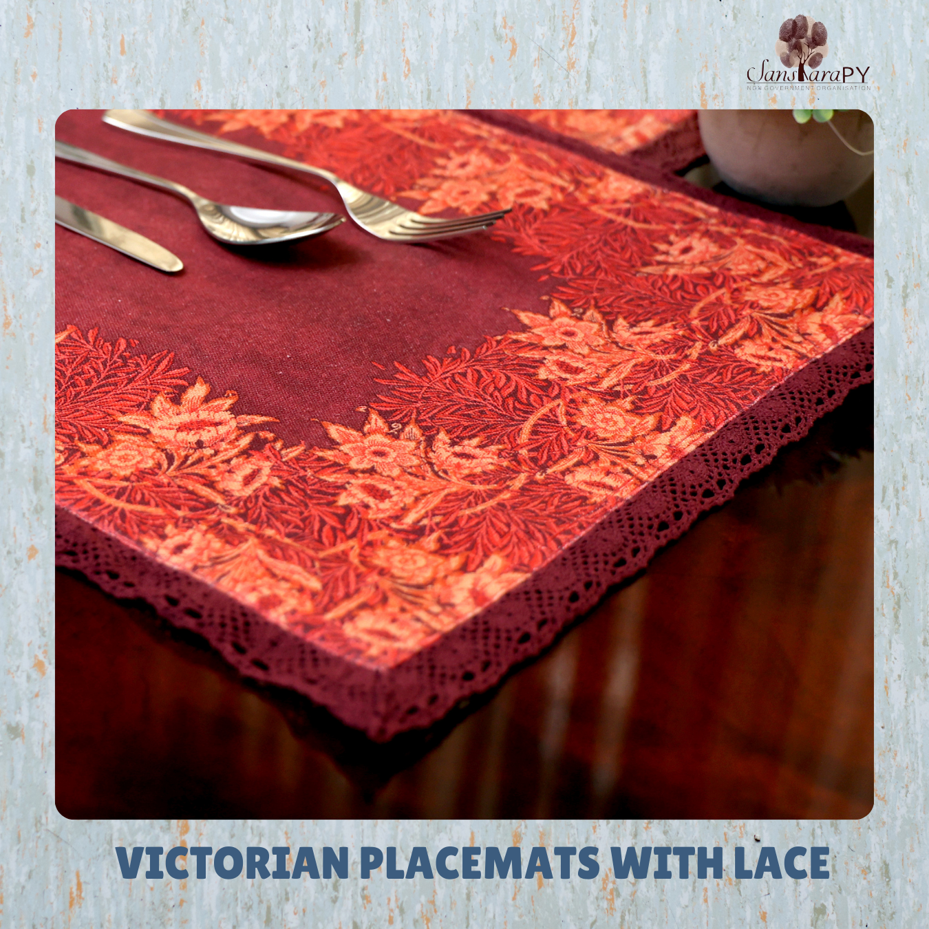 Victorian Placemats with Lace Red Color