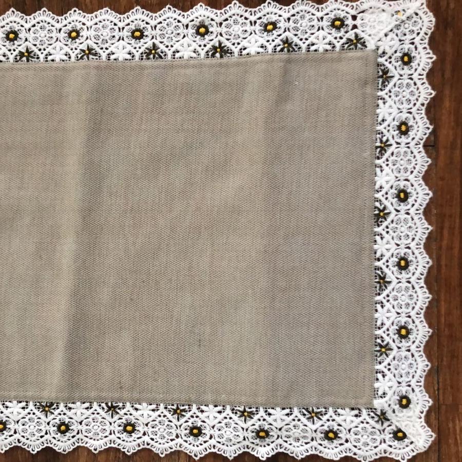 Silk Placemats Edged with Yellow & Light Green Embroidery on Lace