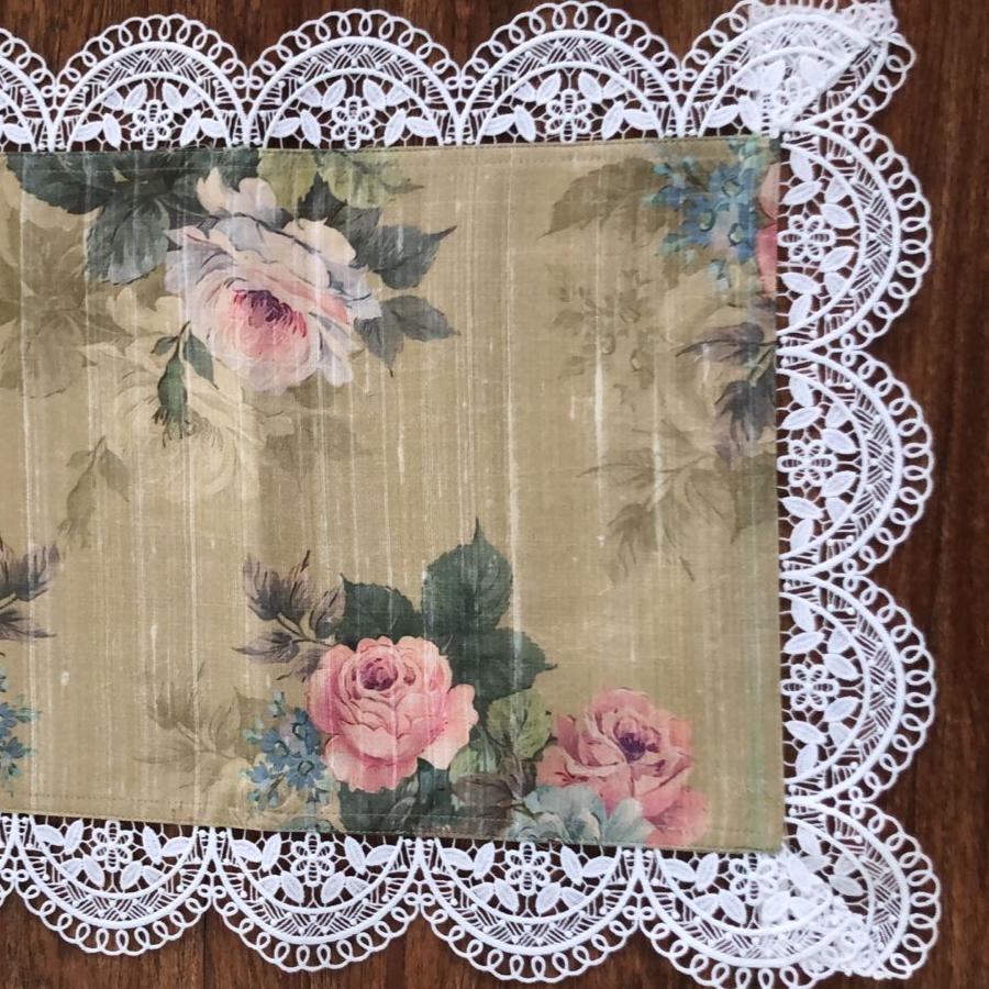 Floral Silk Placemats with Fine Lace Borders