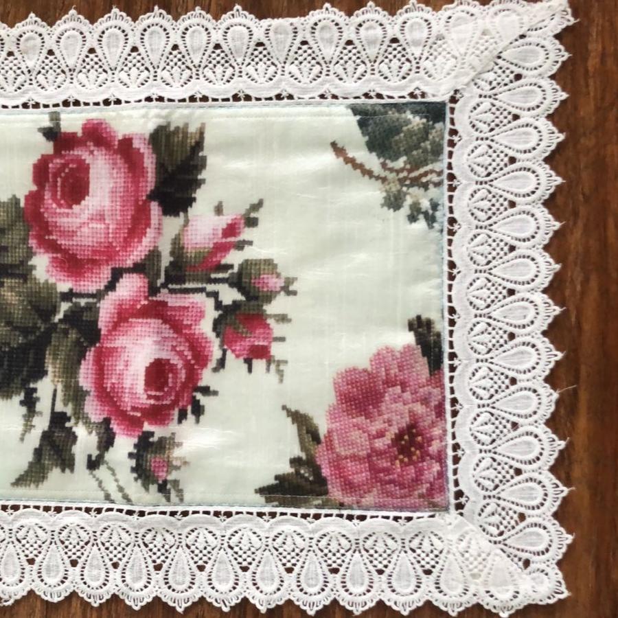 Floral Silk Placemats with Fine Lace Borders