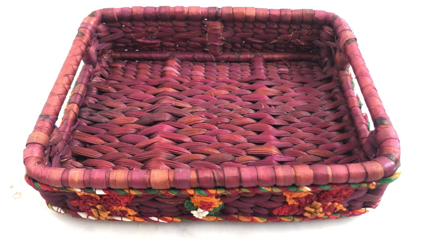 Water Reed Trays to Organise and Declutter your belongings, trimmed with Embroidery. Small Size