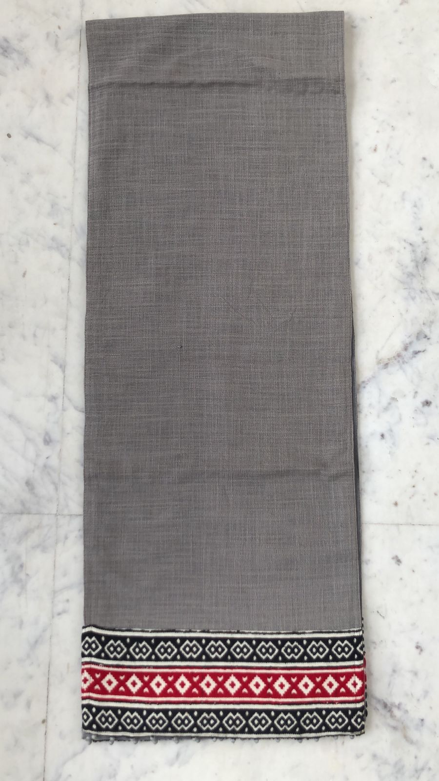 Hand Woven Runners with Embroidered Borders, Grey Color