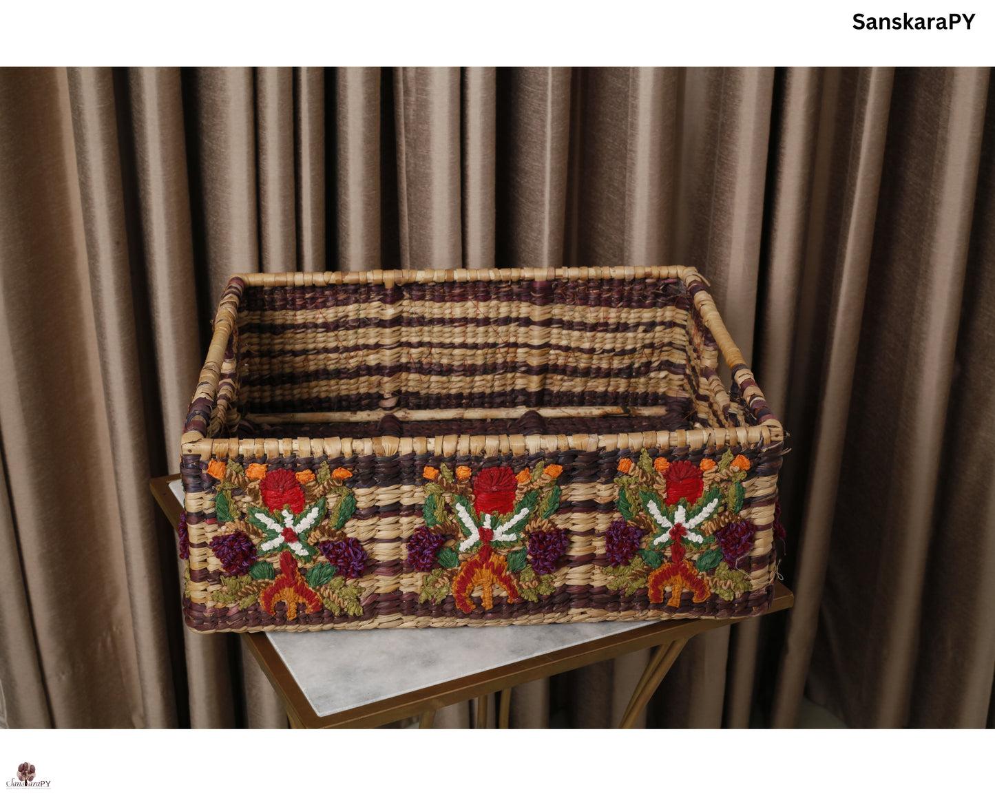 Water Reed Extra Large Size Basket with Embroidery
