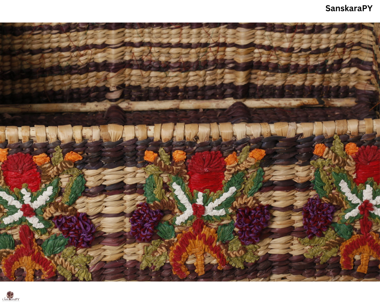 Water Reed Extra Large Size Basket with Embroidery