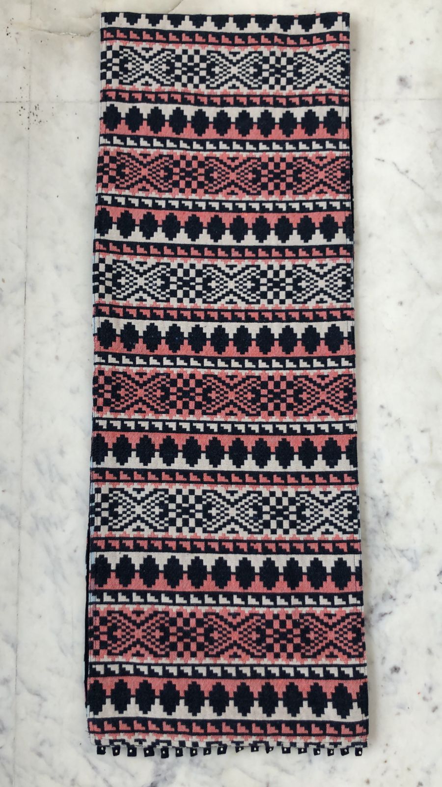 Handloom Runner (Multi Color Print with Navy Blue Border with Pearl)