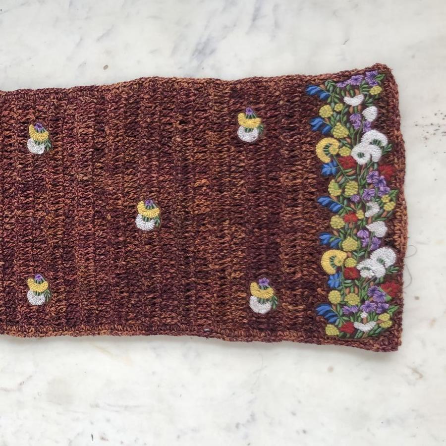 Banana Fiber Brown Runner with Yellow Embroidery