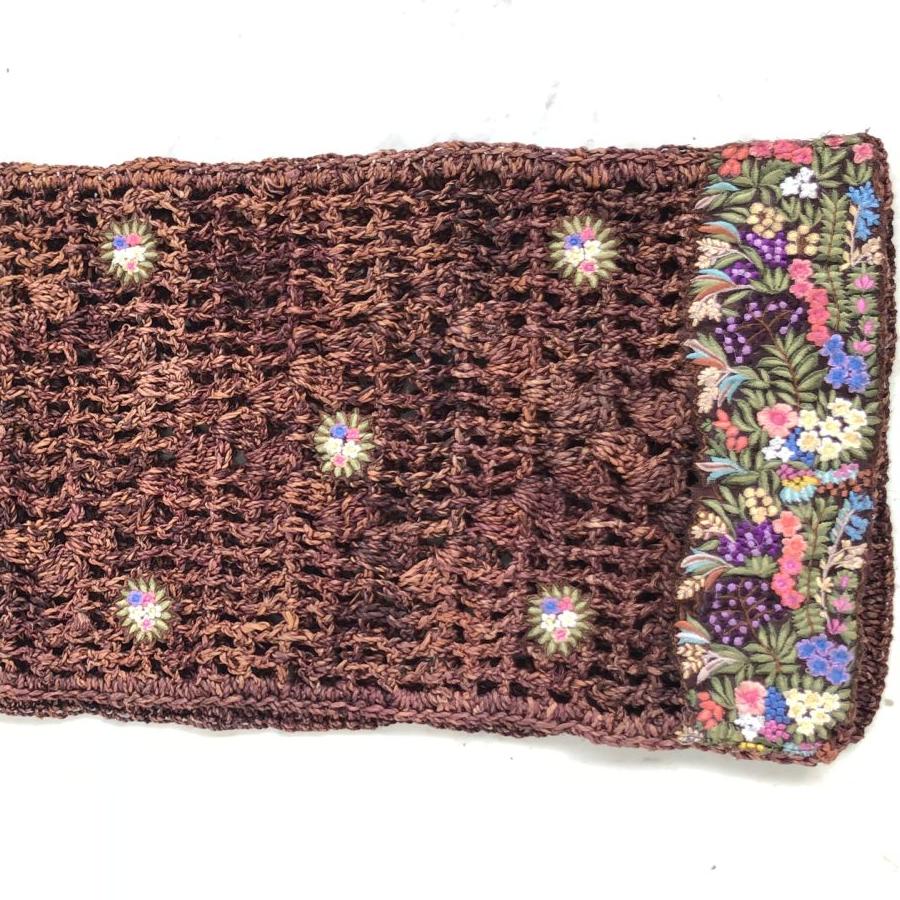 Banana Fiber Runner with Embroidery. Brown Color