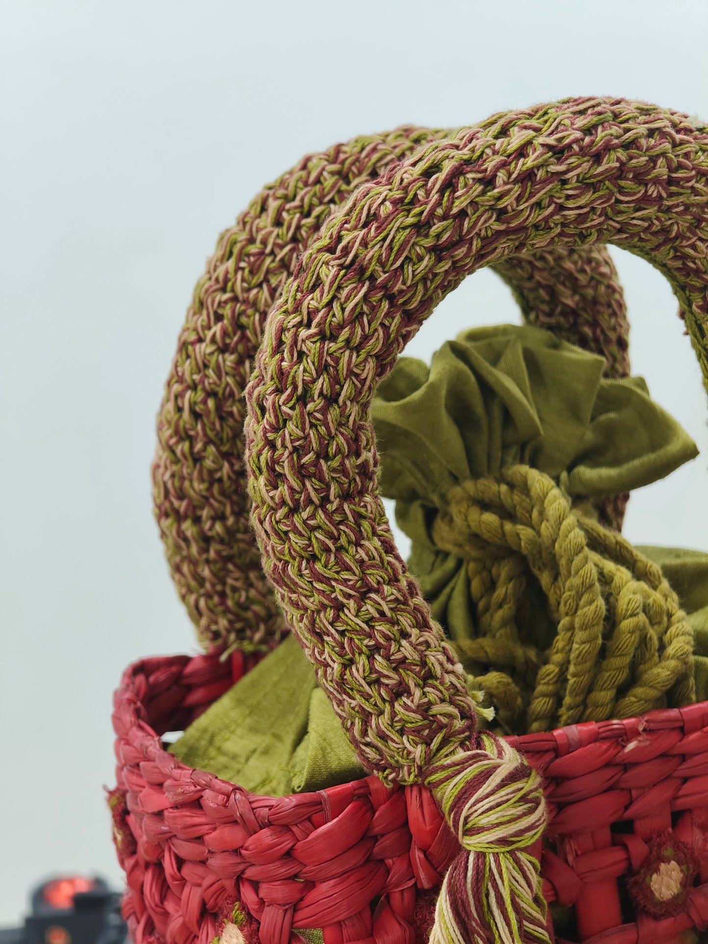 Water Reed Small Red Handbag with Embroidery & Crosia Work