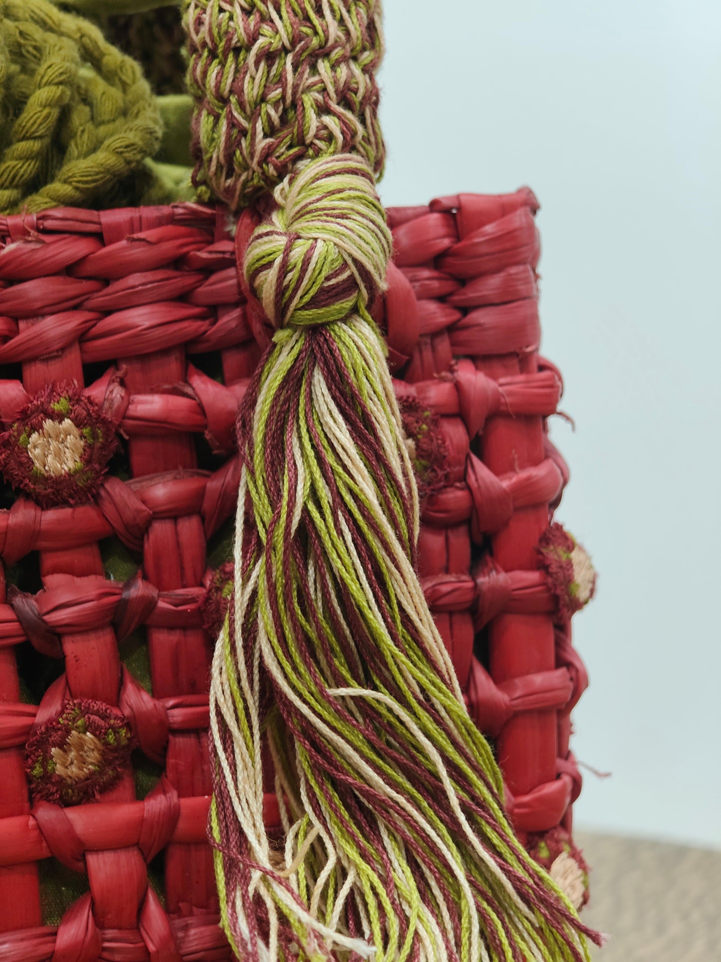 Water Reed Small Red Handbag with Embroidery & Crosia Work