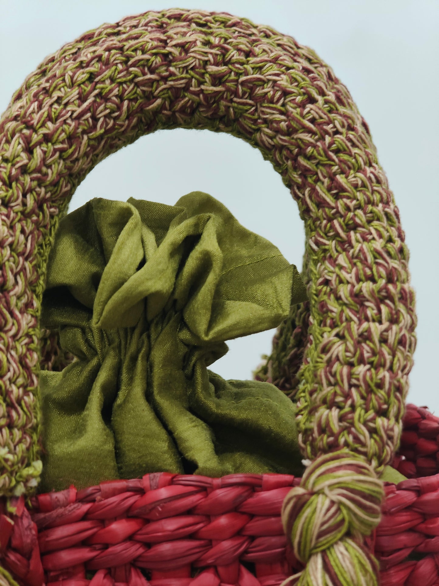 Water Reed Small Red Handbag with Embroidery & Crosia Work