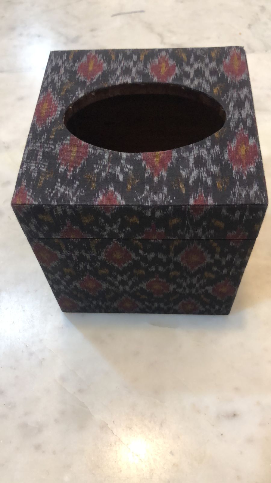 Ikat Tissue Square Boxes, Black & Maroon Color