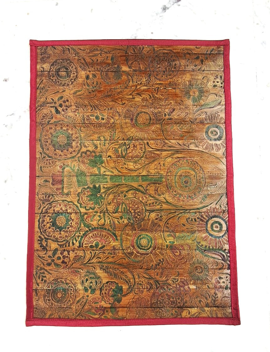 Palm Leaf Placemats with Red Colored Border. With Design on Full Placemat.