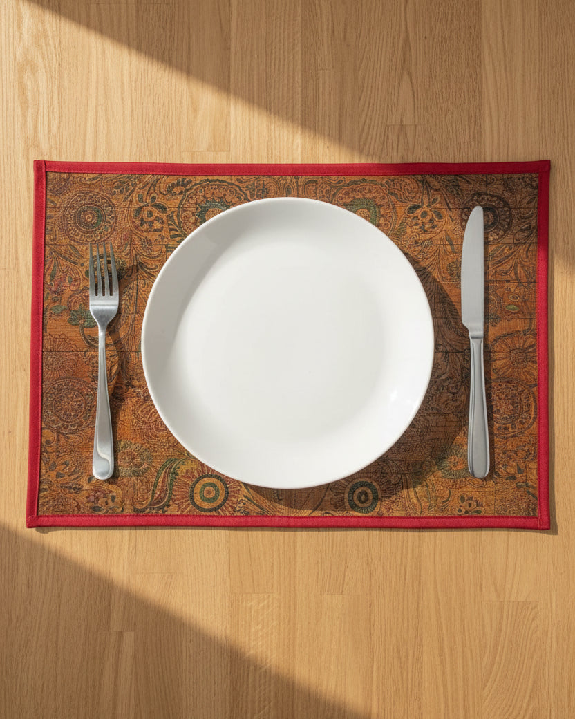 Decorative placemat with intricate patterns on a white background