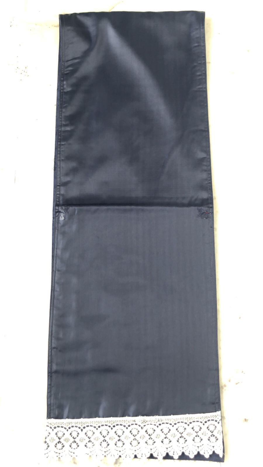 Silk Runner in Navy Blue Color with Fine Lace