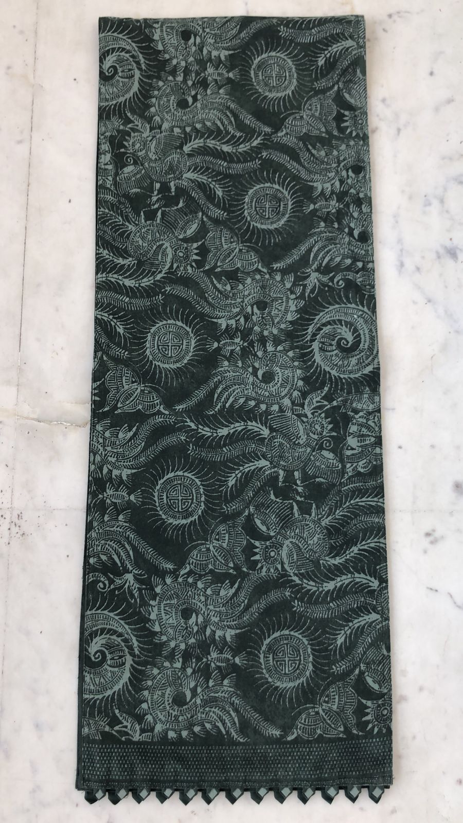 Printed Dark Green Runner in Cotton with Hand Craft Edgings