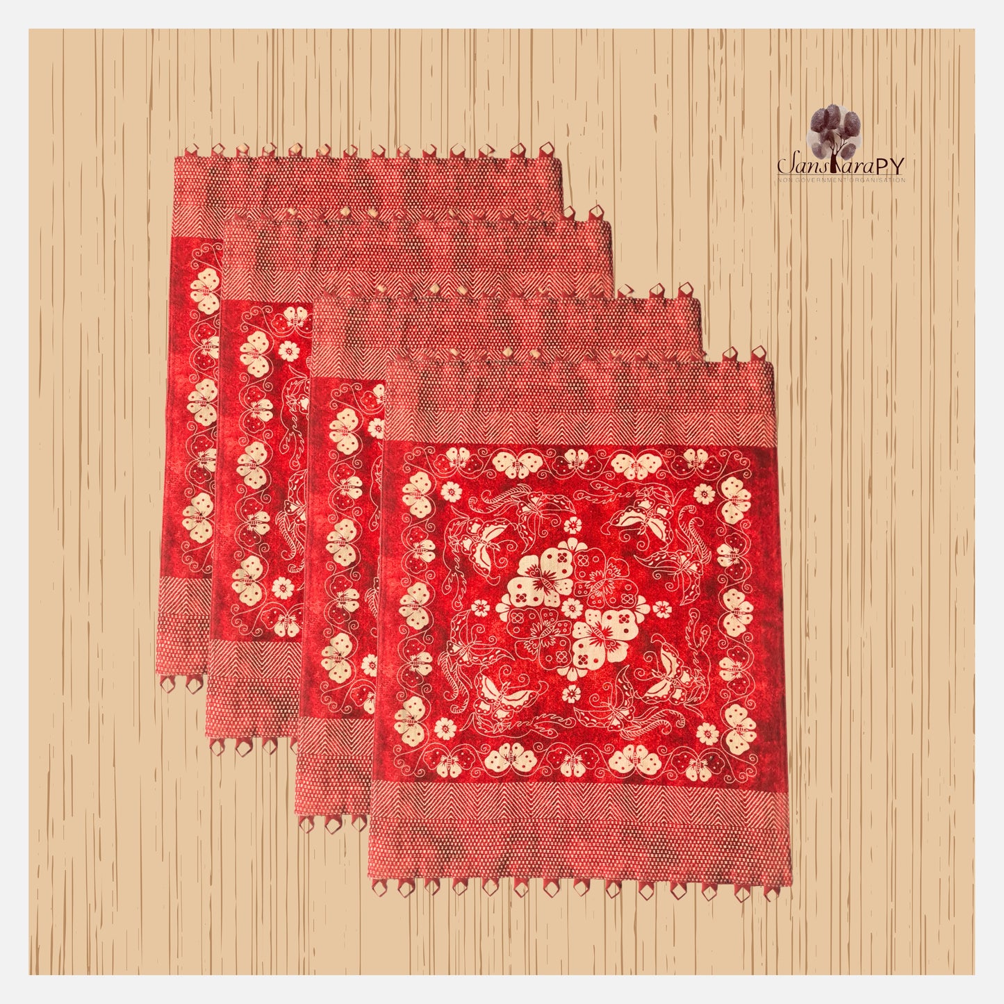 Printed placemats with hand crafted edgings