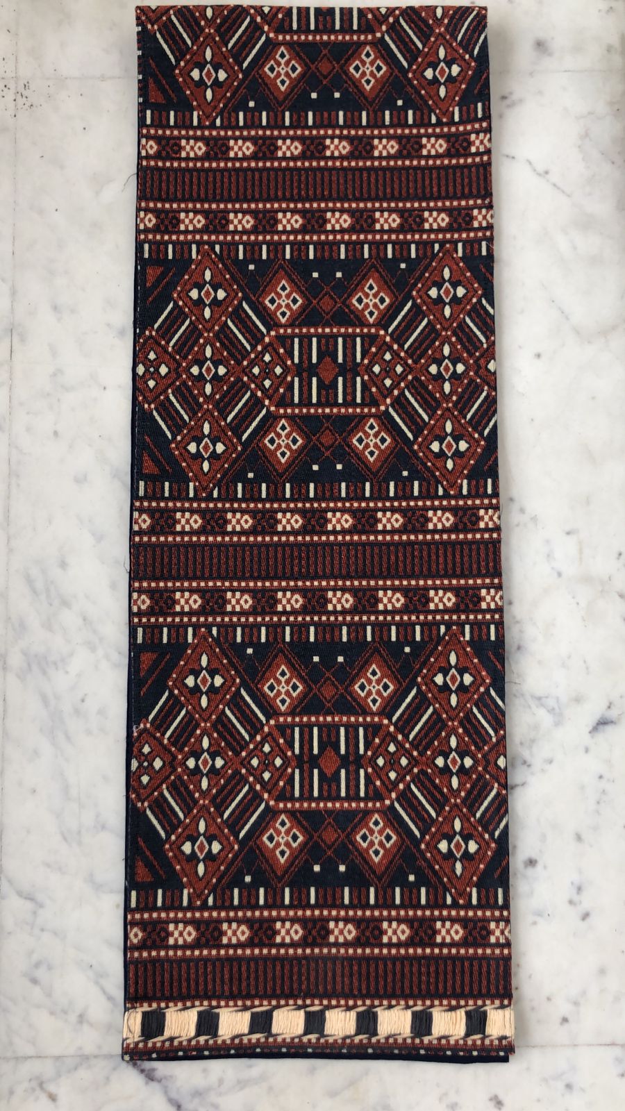 Handloom Runner (Maroon Print with Embroidery with Black & Cream)