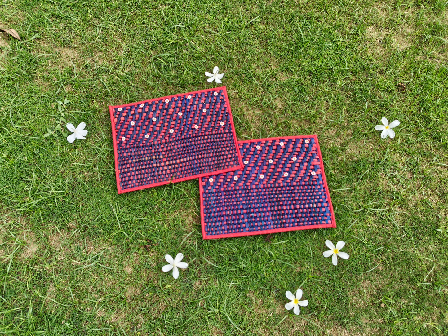Water Reed Placemat with Embroidery (Red & Blue Color)