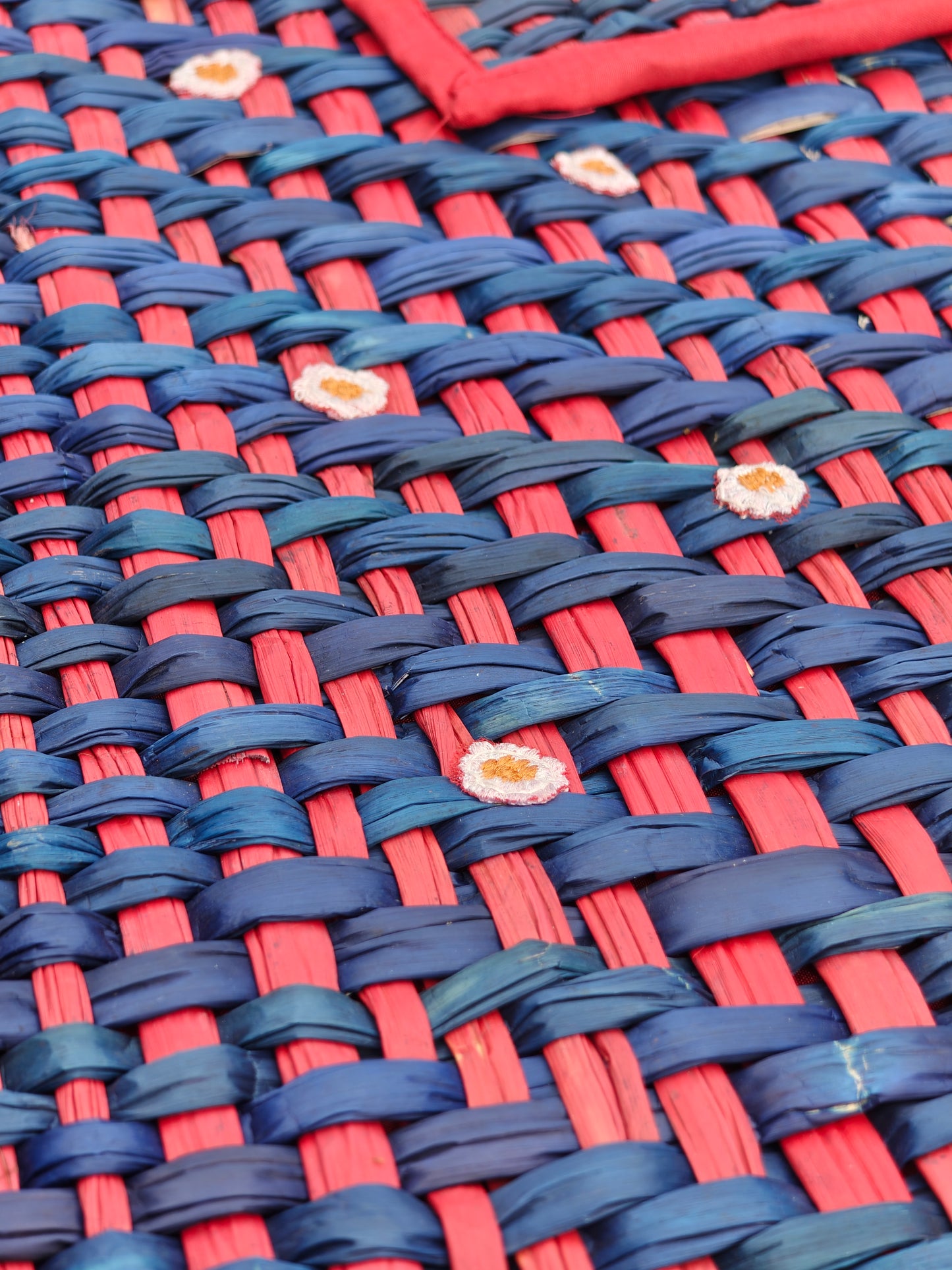 Water Reed Placemat with Embroidery (Red & Blue Color)