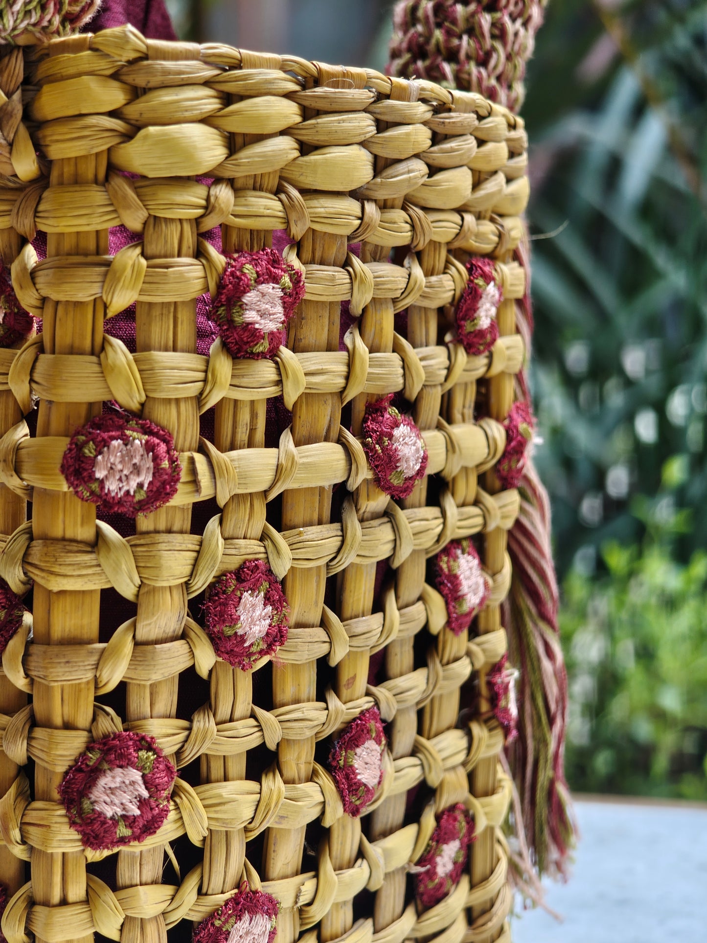 Water Reed Yellow Small Handbag with Embroidery & Crosia Work