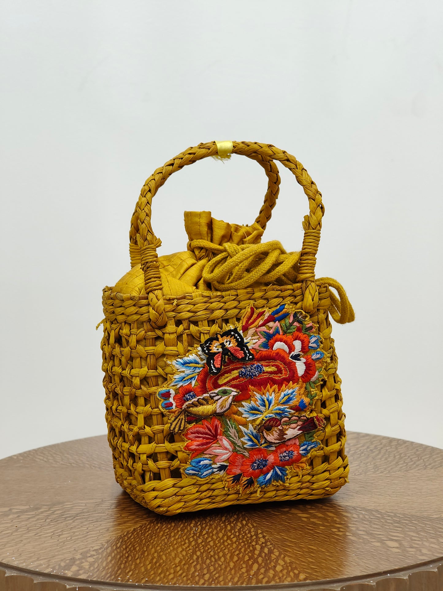 Water Reed Yellow Small Handbag with Embroidery