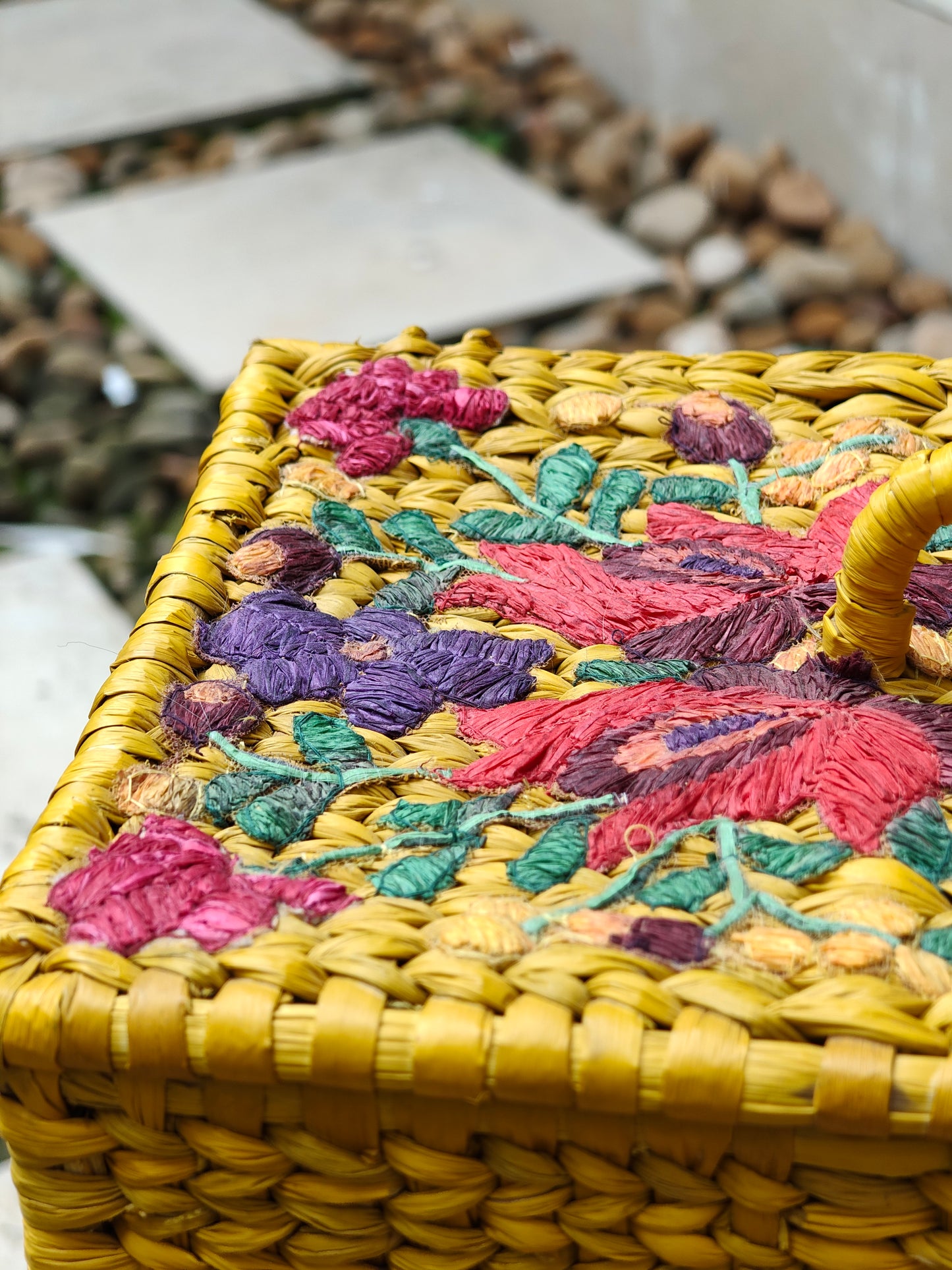 Water Reed Yellow Basket with Embroidery on Top