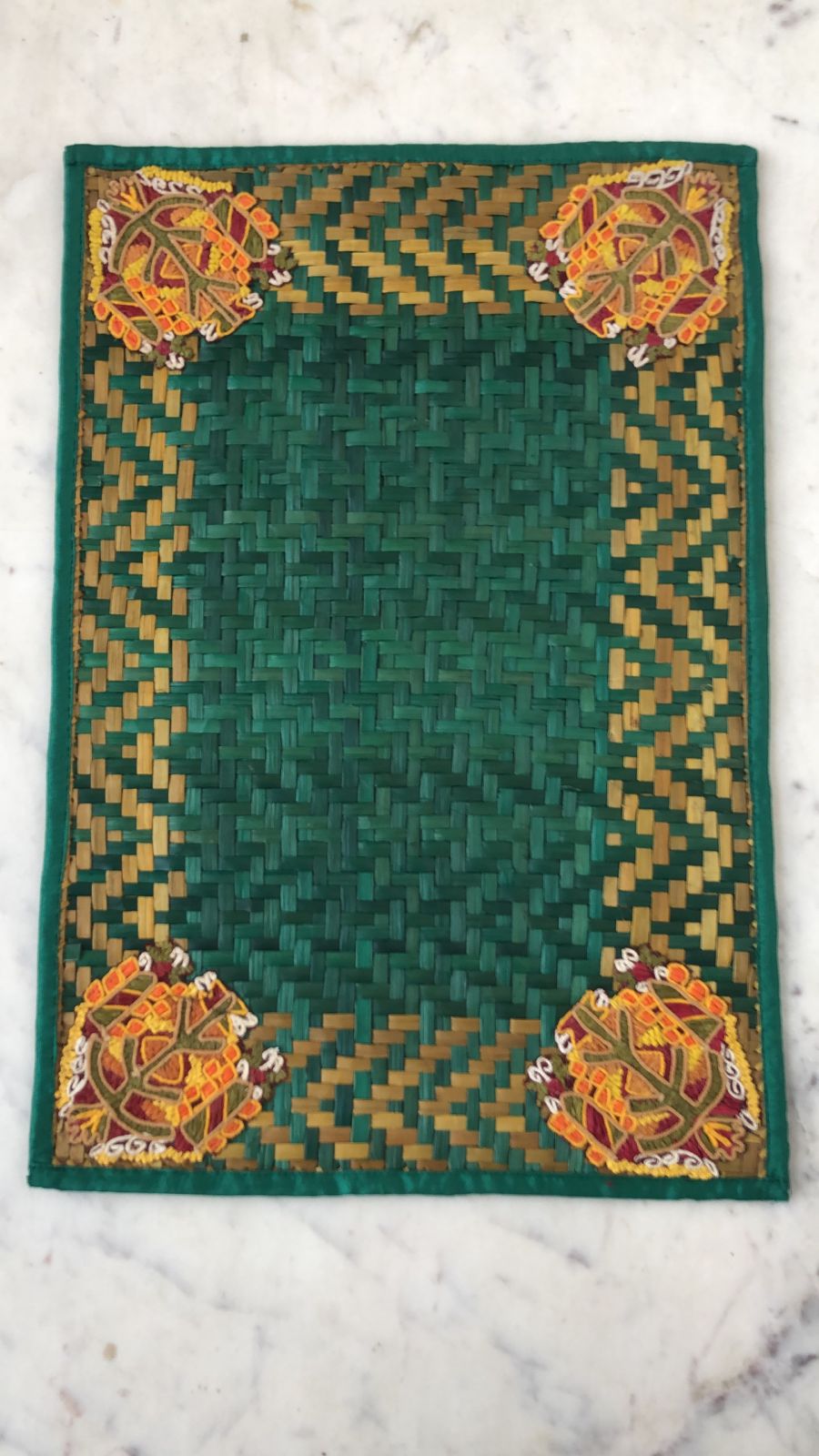 Screw Pine Placemats in a Combination of Green & Light Brown Color with Embroidery