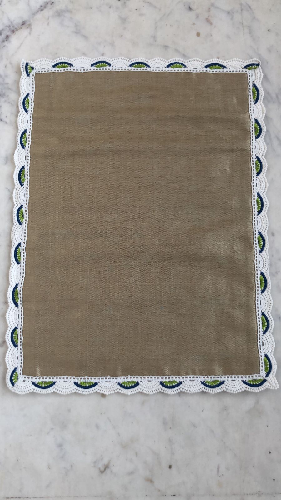 Silk Placemats Edged with Embroidery Lace.