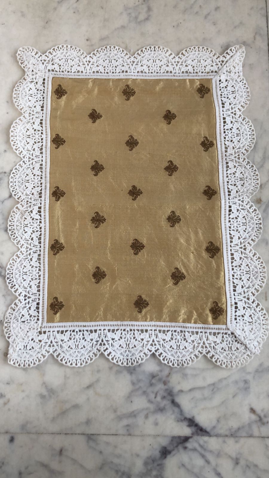 Victorian Embroidery on Silk Edged with Very Fine Lace Placemats