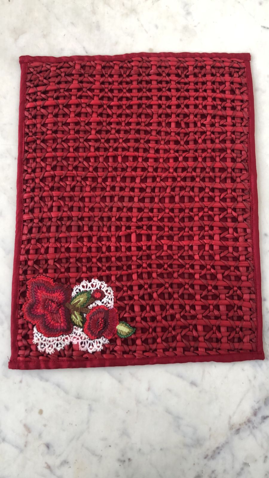 Water Reed Placemats with Embroidery Red Color