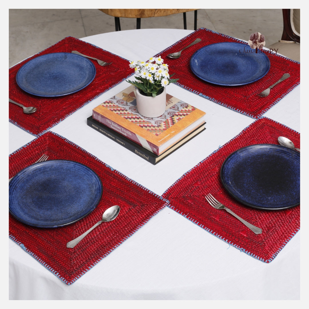 Golden Grass Placemats in Red with Stitched Raffia