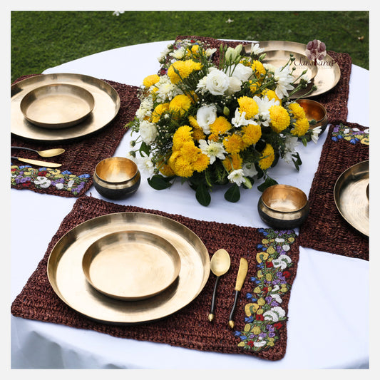 Banana Fiber Placemats with Embroidery, Brown Color