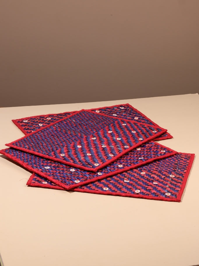 Water Reed Placemat with Embroidery (Red & Blue Color)