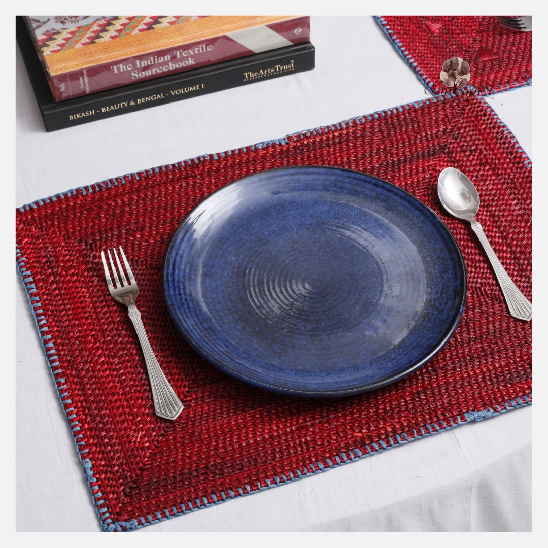 Golden Grass Placemats in Red with Stitched Raffia