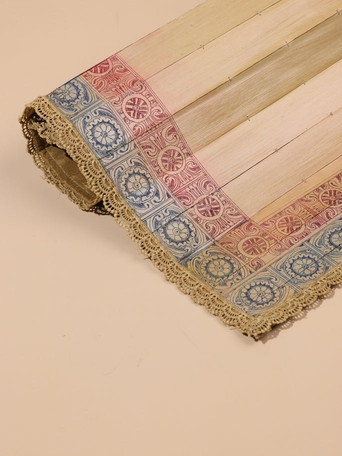 Palm Leaf Placemats with Hand Etched Colored Borders, Trimmed with Fine Lace.