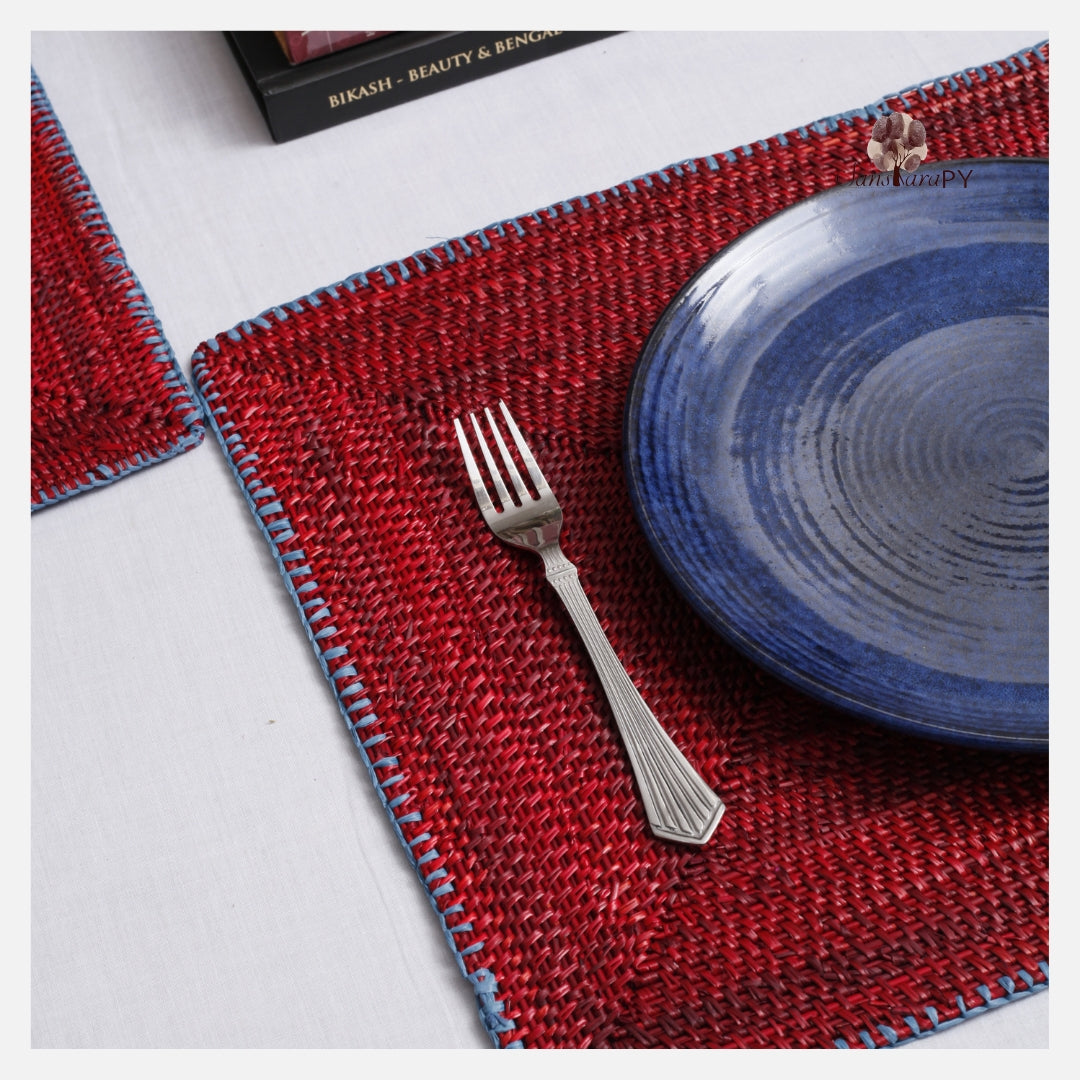 Golden Grass Placemats in Red with Stitched Raffia