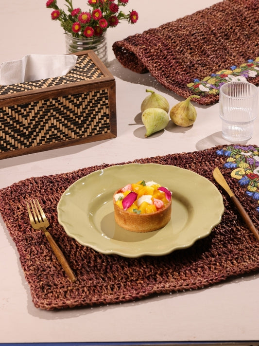 Banana Fiber Brown Placemats with Yellow Embroidery