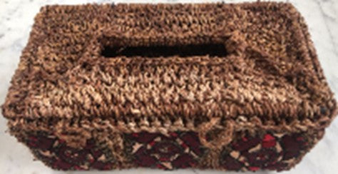 Banana Fiber Crochet Tissue Box, Brown Color