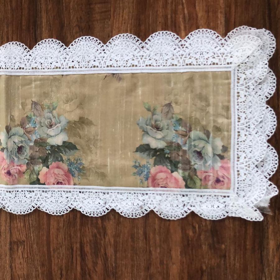 Floral Silk Runner with Fine Lace Borders