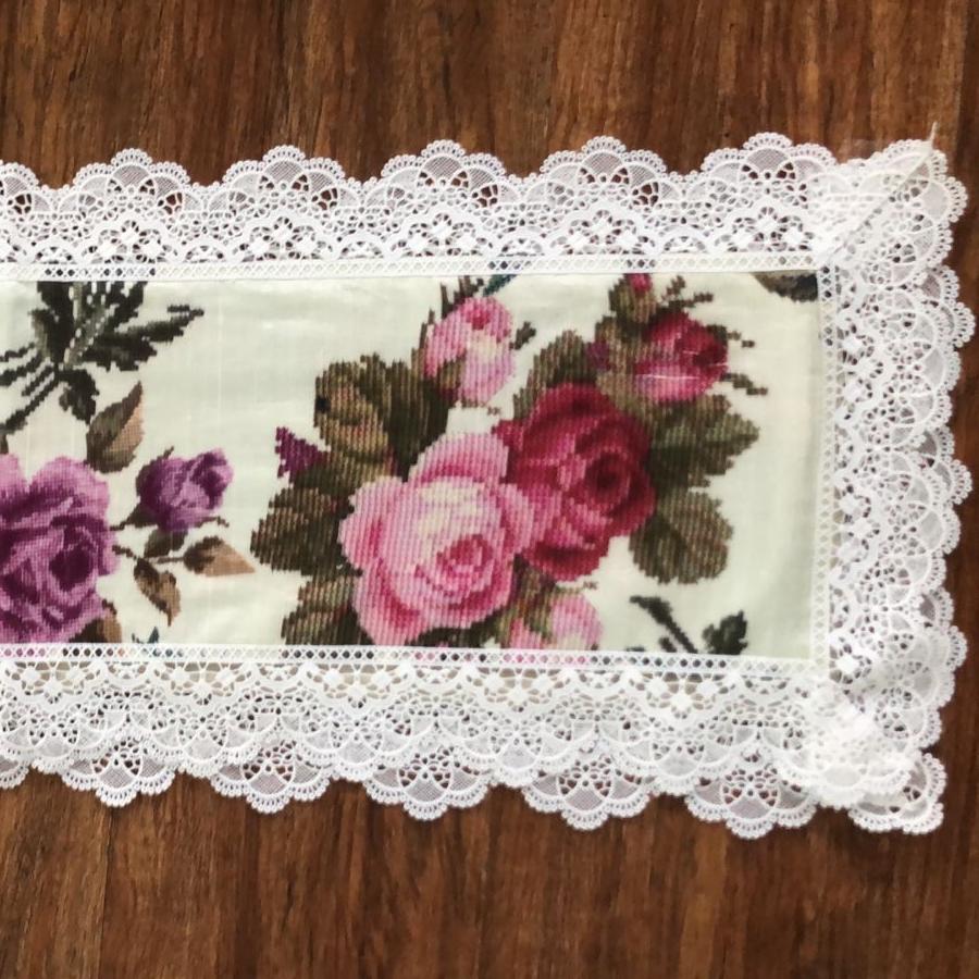 Floral Silk Runner with Fine Lace Borders