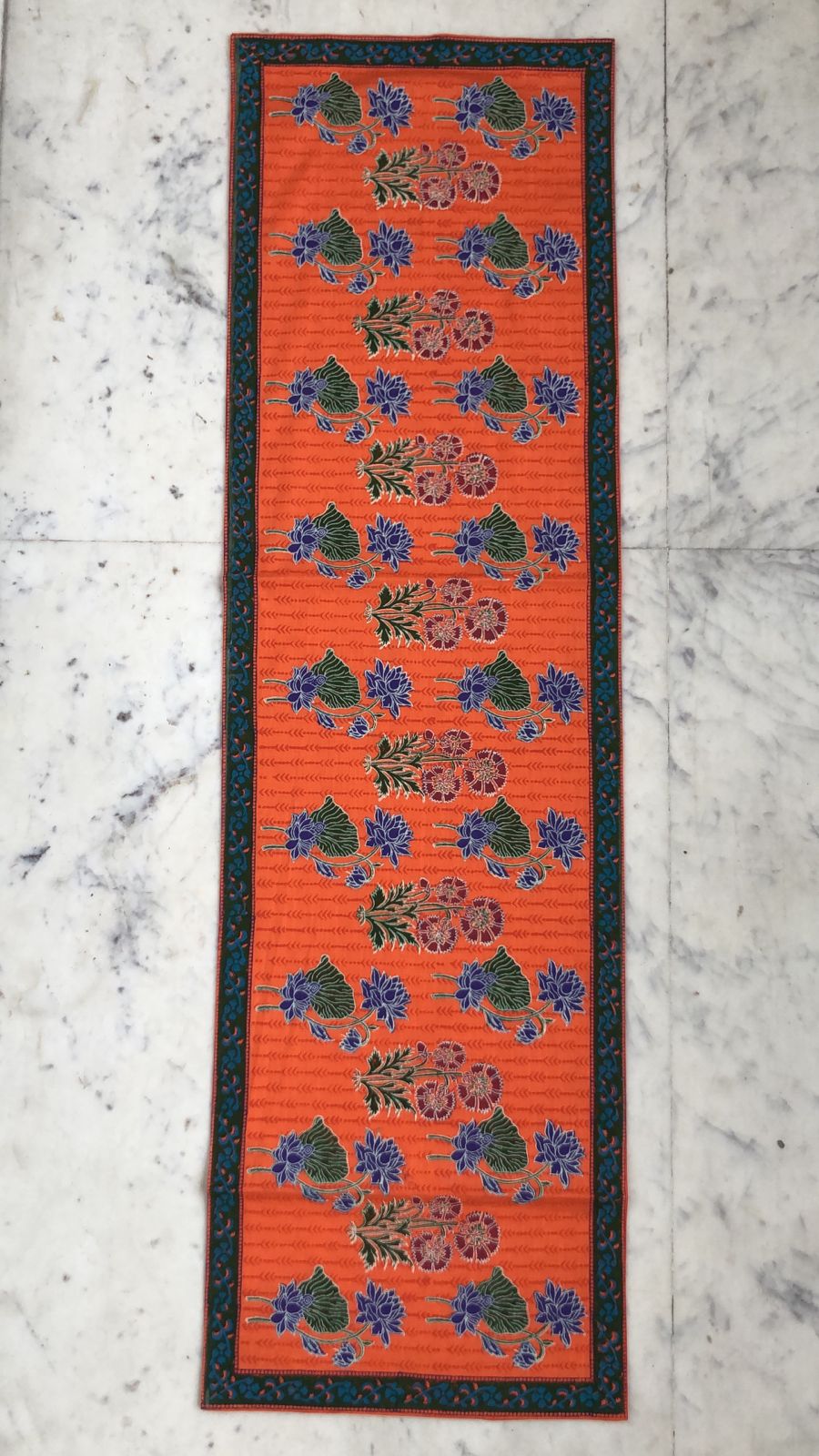 Hand Block Printed Runner, Orange Color