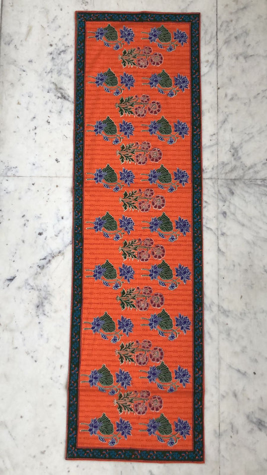 Hand Block Printed Runner, Orange Color