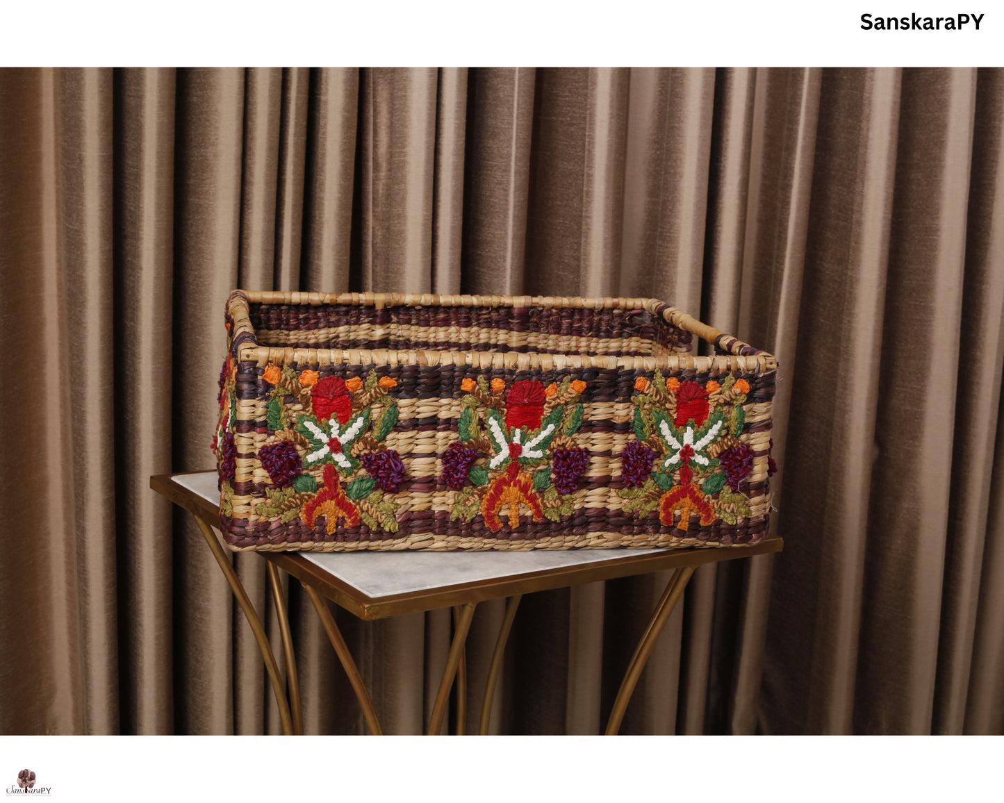 Water Reed Basket with Embroidery Large Size