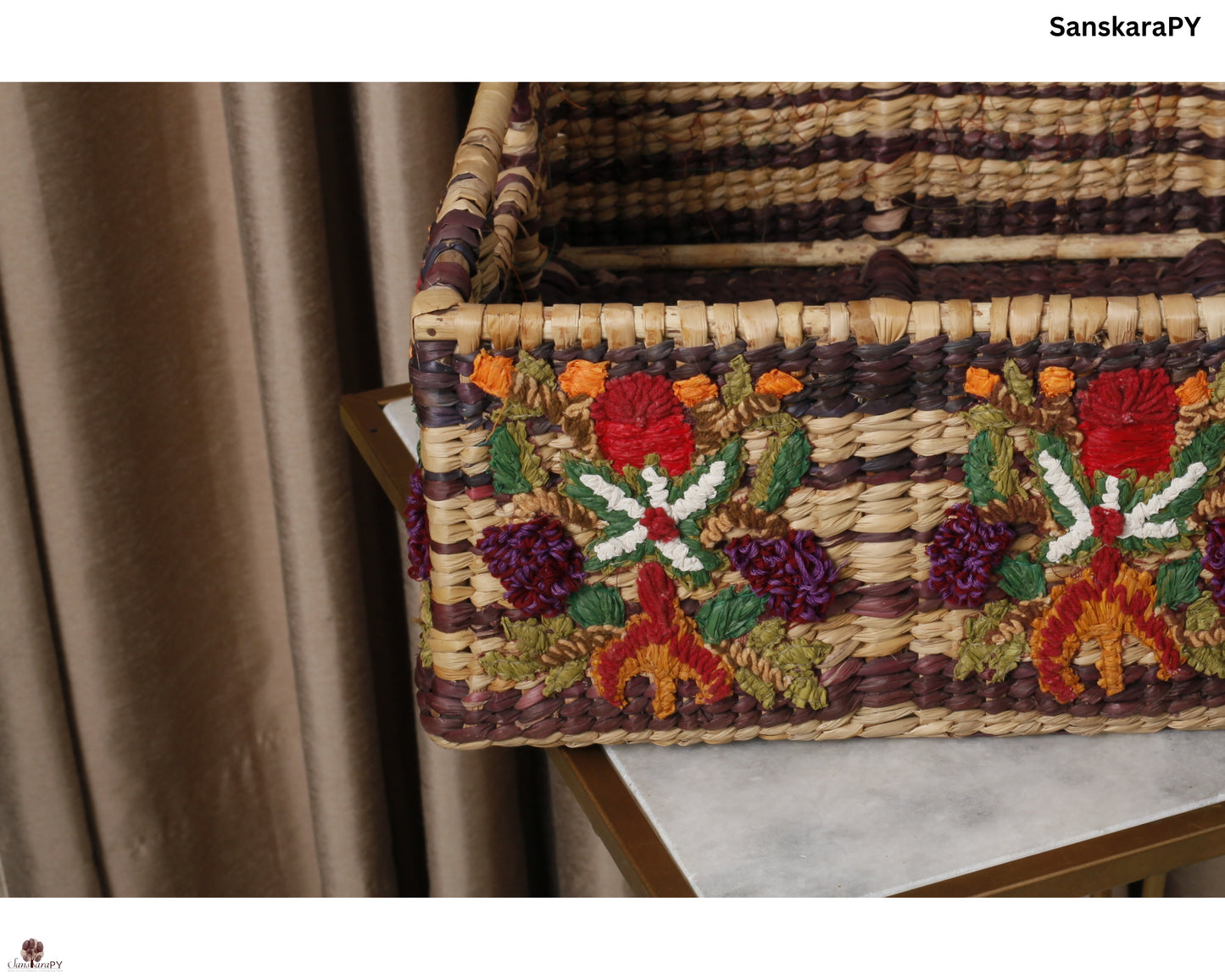 Water Reed Basket with Embroidery Large Size