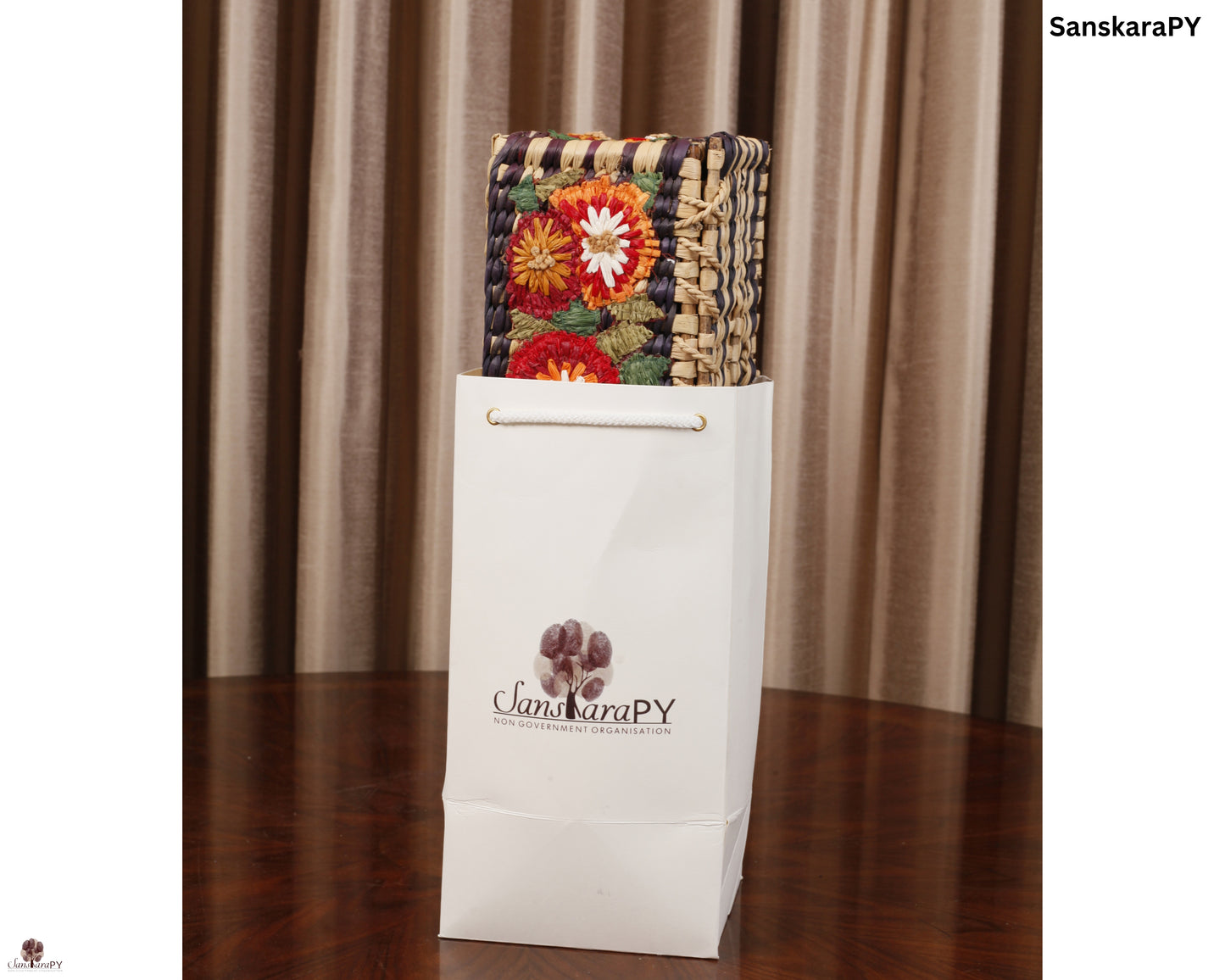 Water Reed Basket with Embroidery Large Size
