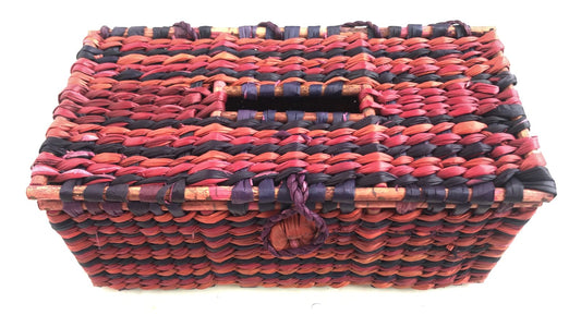 Handmade Water Reed's Plain Tissue Box, Red & Blue Color